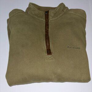 Columbia Men’s 2XL Quarter Zip Fleece Pullover Olive Green Small Hole